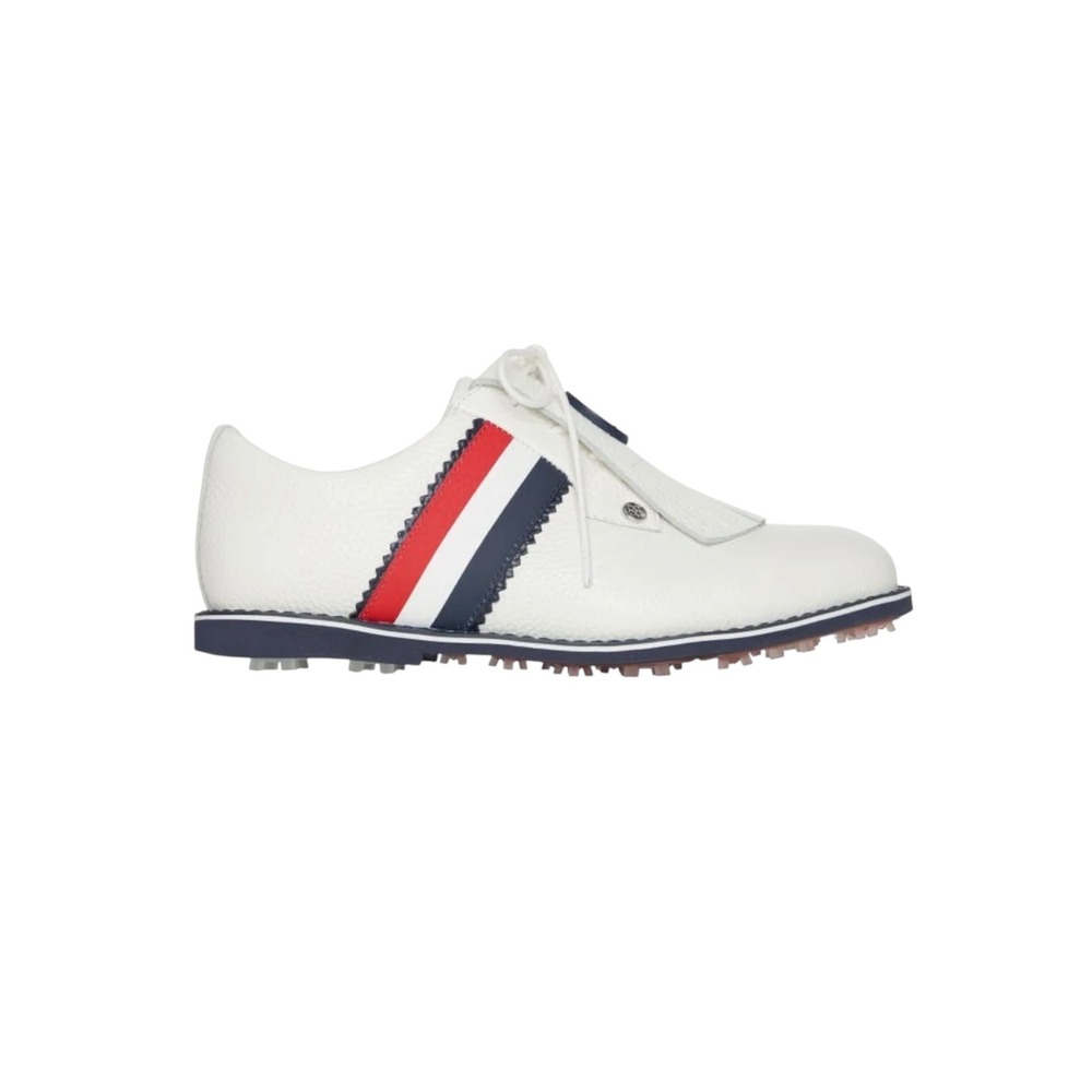 G/FORE Cap Toe Kiltie Gallivanter Leather Golf Shoes Womens 8.5 White Red Preppy
